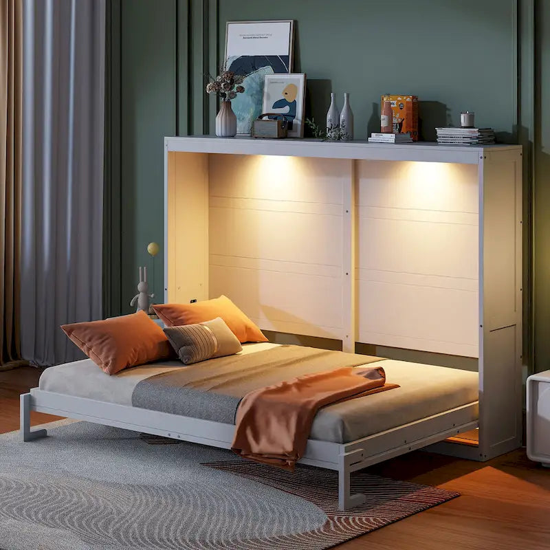 Lit escamotable Queen Size avec mécanisme à double piston, sans sommier à ressorts