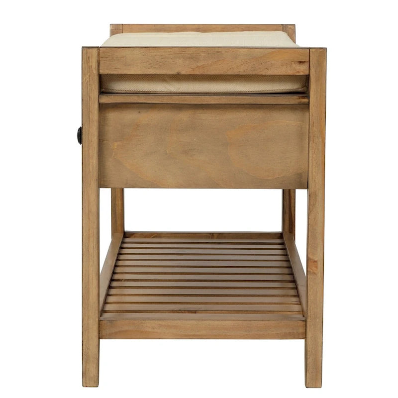 Étagère à chaussures en bois massif de 99 cm avec siège rembourré et tiroirs, banc de rangement multifonctionnel pour entrée, ottoman pour salon, couloir