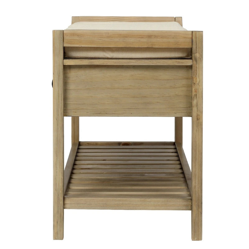Étagère à chaussures en bois massif de 99 cm avec siège rembourré et tiroirs, banc de rangement multifonctionnel pour entrée, ottoman pour salon, couloir