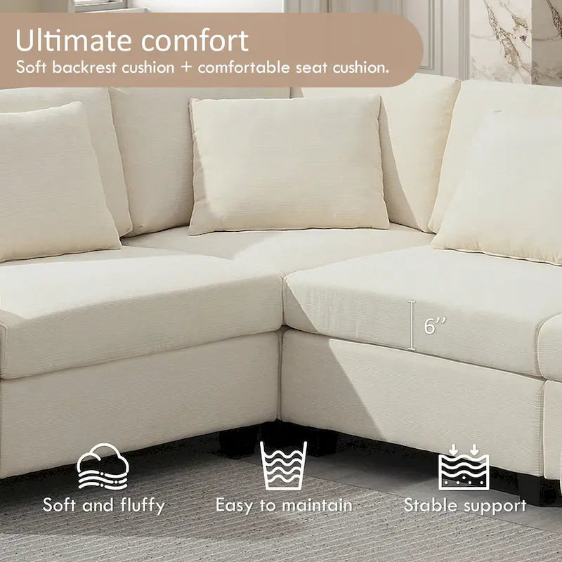 Canapé sectionnel en U 128" en chenille avec rangement et USB