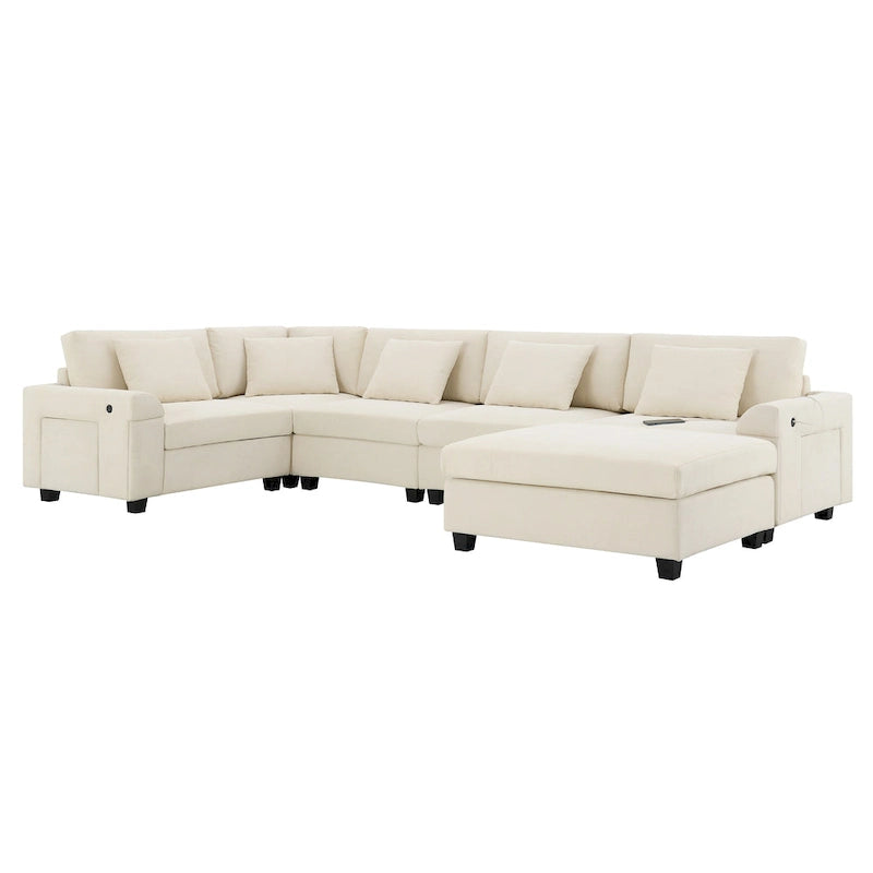 Canapé sectionnel en U 128" en chenille avec rangement et USB