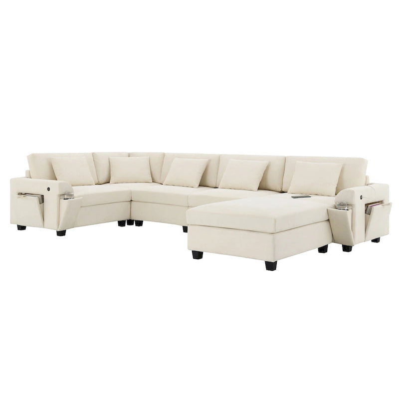 Canapé sectionnel en U 128" en chenille avec rangement et USB