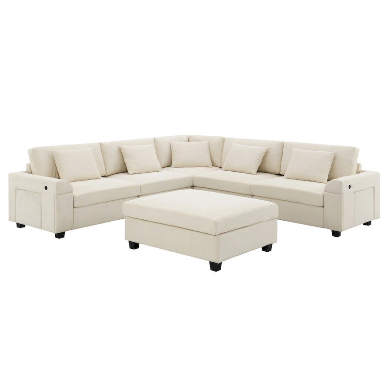 Canapé sectionnel en U 128" en chenille avec rangement et USB