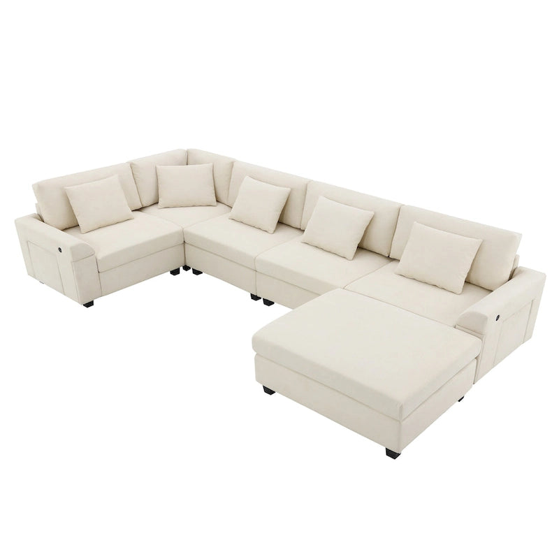 Canapé sectionnel en U 128" en chenille avec rangement et USB