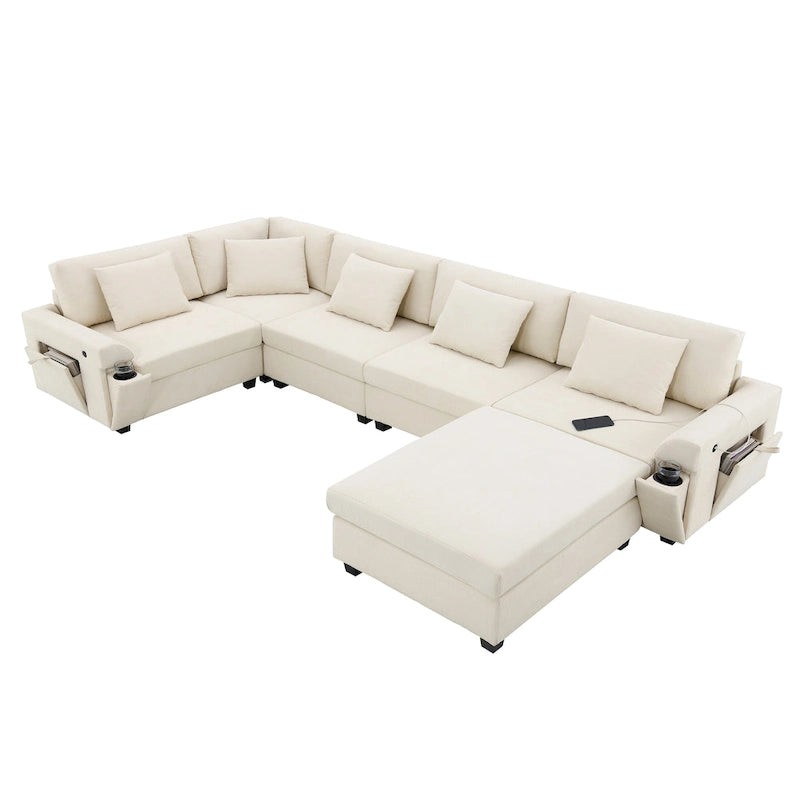 Canapé sectionnel en U 128" en chenille avec rangement et USB