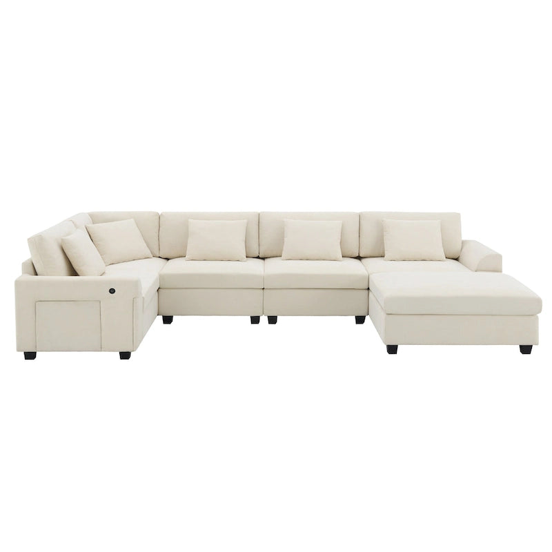 Canapé sectionnel en U 128" en chenille avec rangement et USB