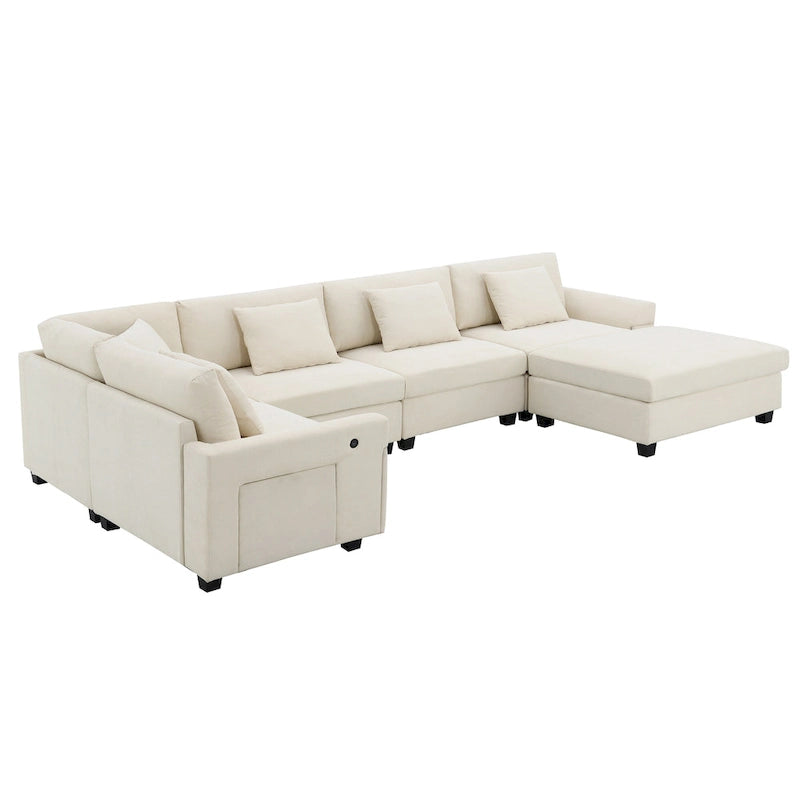 Canapé sectionnel en U 128" en chenille avec rangement et USB