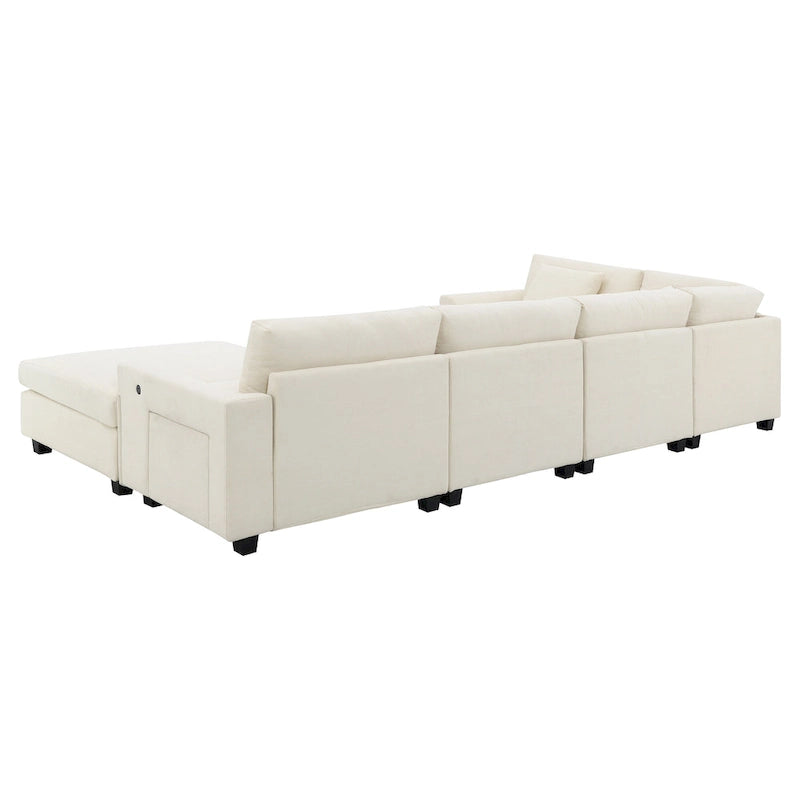 Canapé sectionnel en U 128" en chenille avec rangement et USB