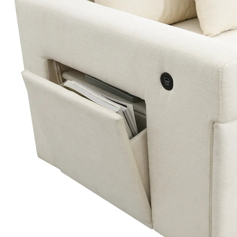 Canapé sectionnel en U 128" en chenille avec rangement et USB