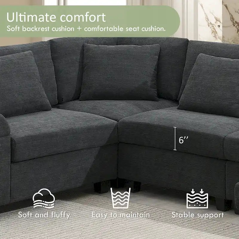 Canapé sectionnel en U 128" en chenille avec rangement et USB