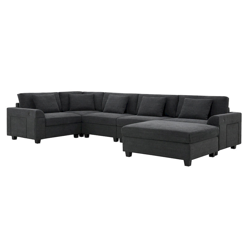 Canapé sectionnel en U 128" en chenille avec rangement et USB