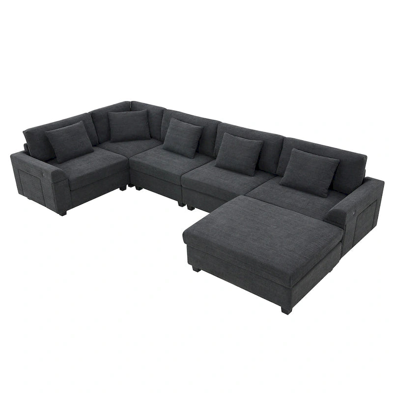 Canapé sectionnel en U 128" en chenille avec rangement et USB