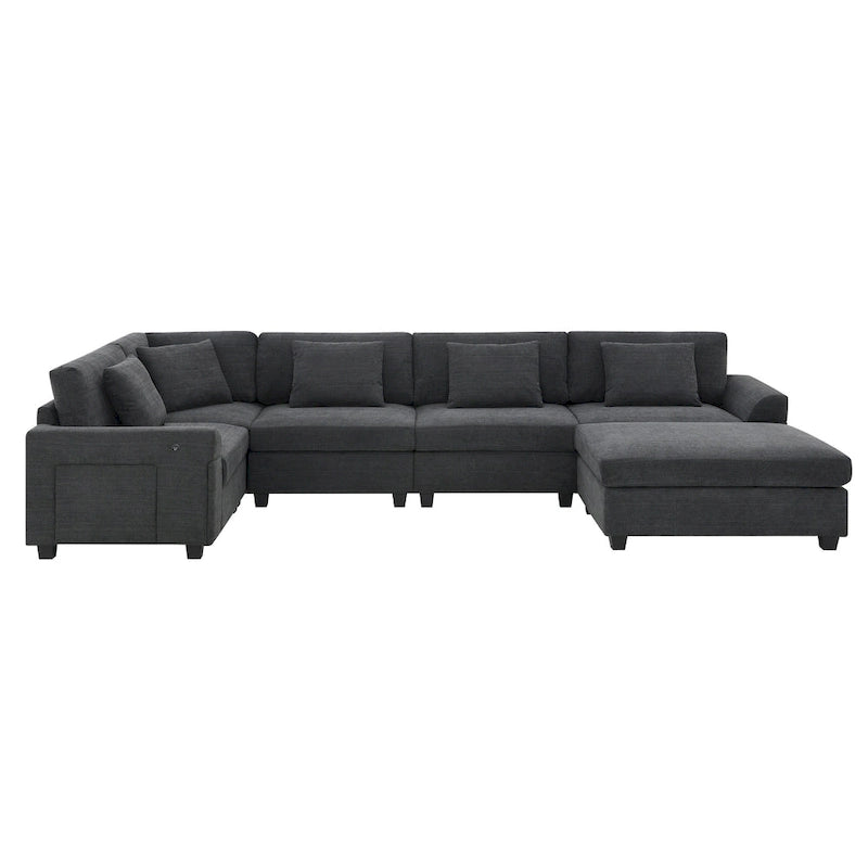 Canapé sectionnel en U 128" en chenille avec rangement et USB