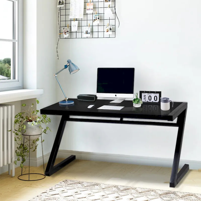 Bureau de jeu et d'étude professionnel avec pieds en Z en verre trempé et câble USB intégré