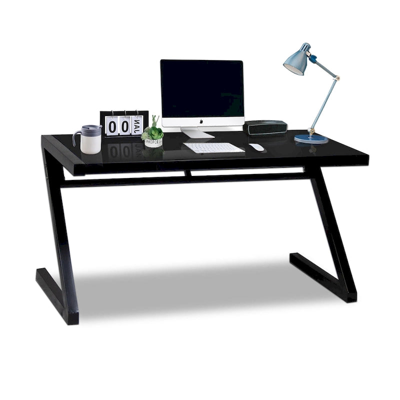 Bureau de jeu et d'étude professionnel avec pieds en Z en verre trempé et câble USB intégré