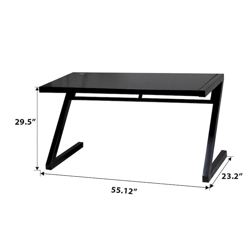 Bureau de jeu et d'étude professionnel avec pieds en Z en verre trempé et câble USB intégré