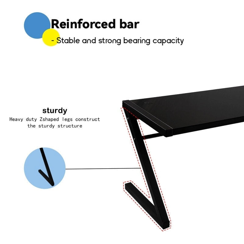 Bureau de jeu et d'étude professionnel avec pieds en Z en verre trempé et câble USB intégré