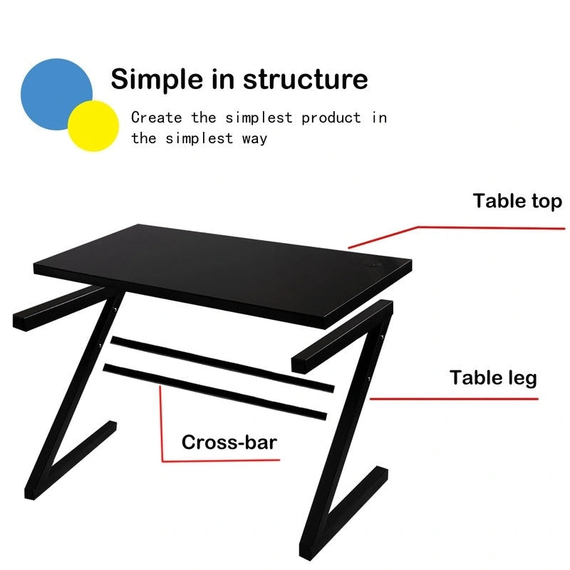 Bureau de jeu et d'étude professionnel avec pieds en Z en verre trempé et câble USB intégré