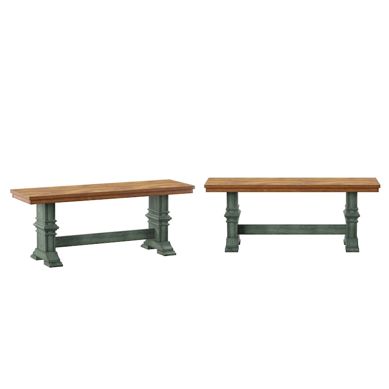 Banc de salle à manger en bois avec pieds tréteaux bicolores