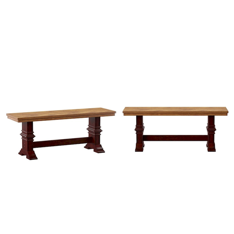 Banc de salle à manger en bois avec pieds tréteaux bicolores