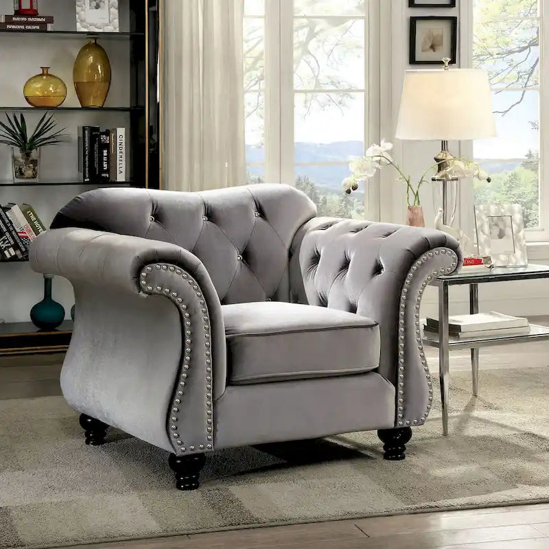 Fauteuil rembourré capitonné en tissu traditionnel