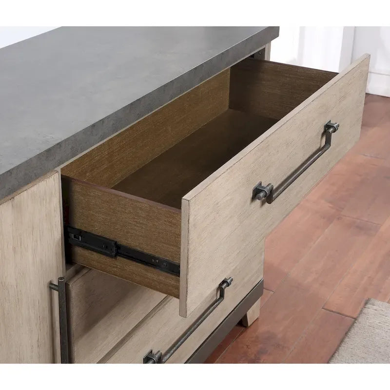 Ensemble de lit à lattes en bois avec commode, miroir et deux tables de chevet - Chêne patiné