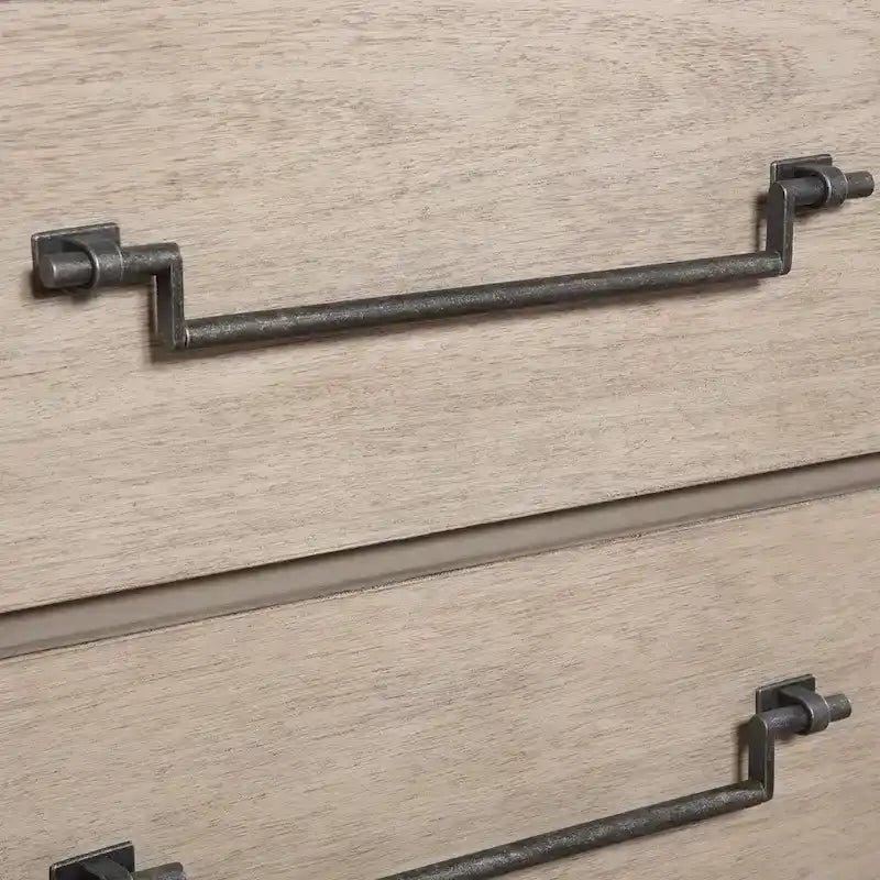 Ensemble de lit à lattes en bois avec commode, miroir et deux tables de chevet - Chêne patiné