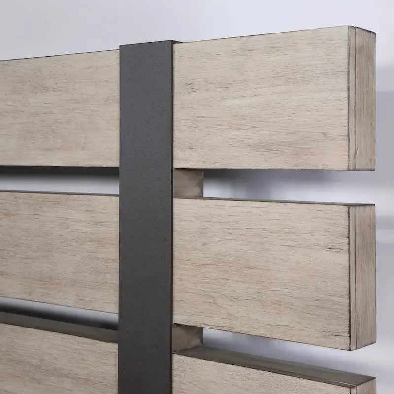 Ensemble de lit à lattes en bois avec commode, miroir et deux tables de chevet - Chêne patiné
