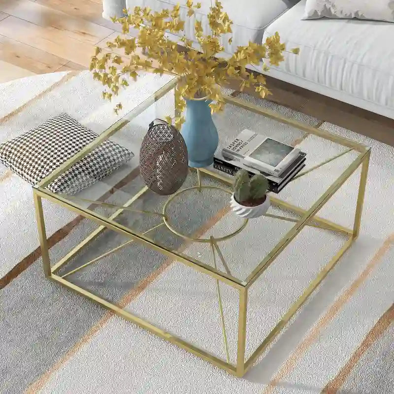 Table basse Glam en acier et verre de 35 pouces, revêtement doré