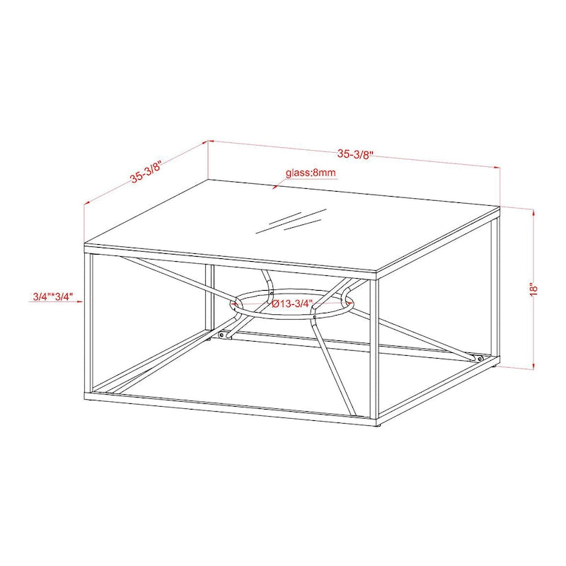 Table basse Glam en acier et verre de 35 pouces, revêtement doré