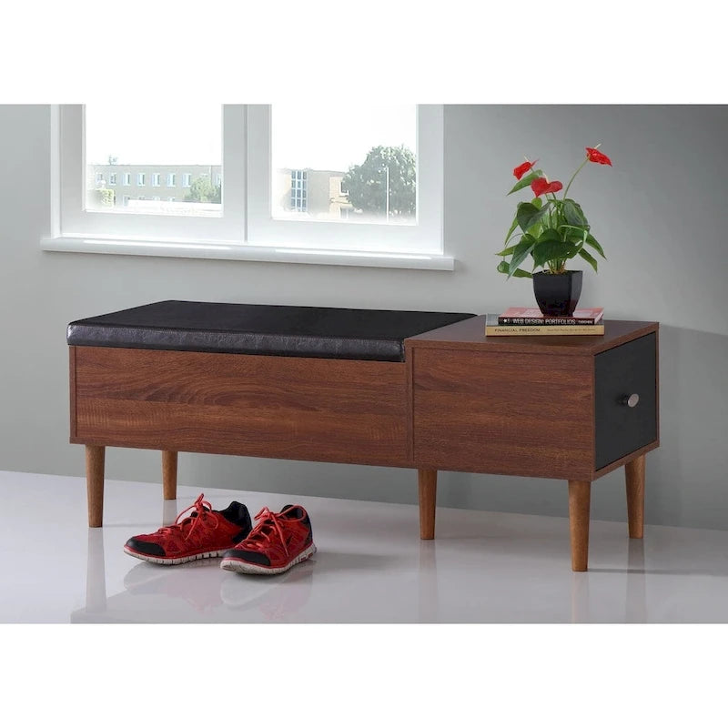 Banc à chaussures 1 tiroir, style milieu de siècle