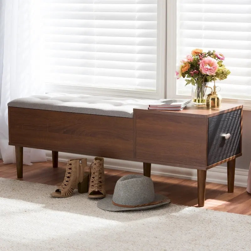 Mid-century 1-Drawer Shoe Storage Bench by Baxton Studio