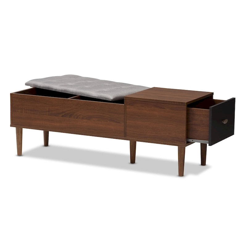 Banc à chaussures 1 tiroir, style milieu de siècle