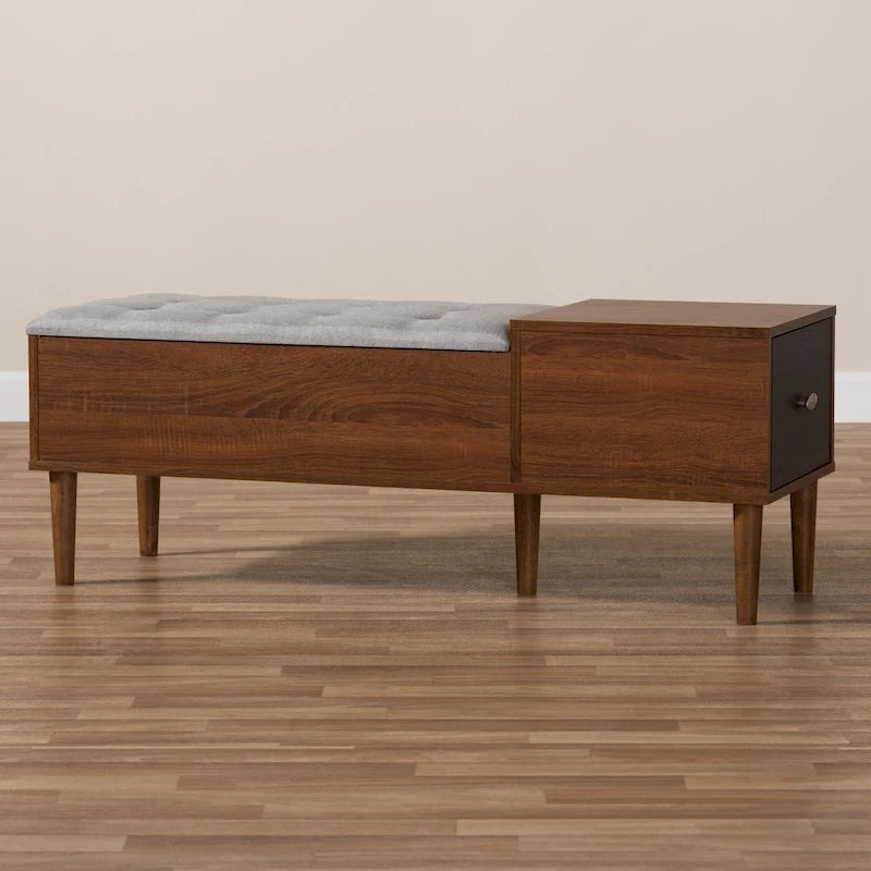 Banc à chaussures 1 tiroir, style milieu de siècle