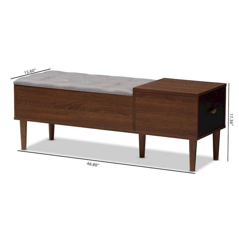 Banc à chaussures 1 tiroir, style milieu de siècle