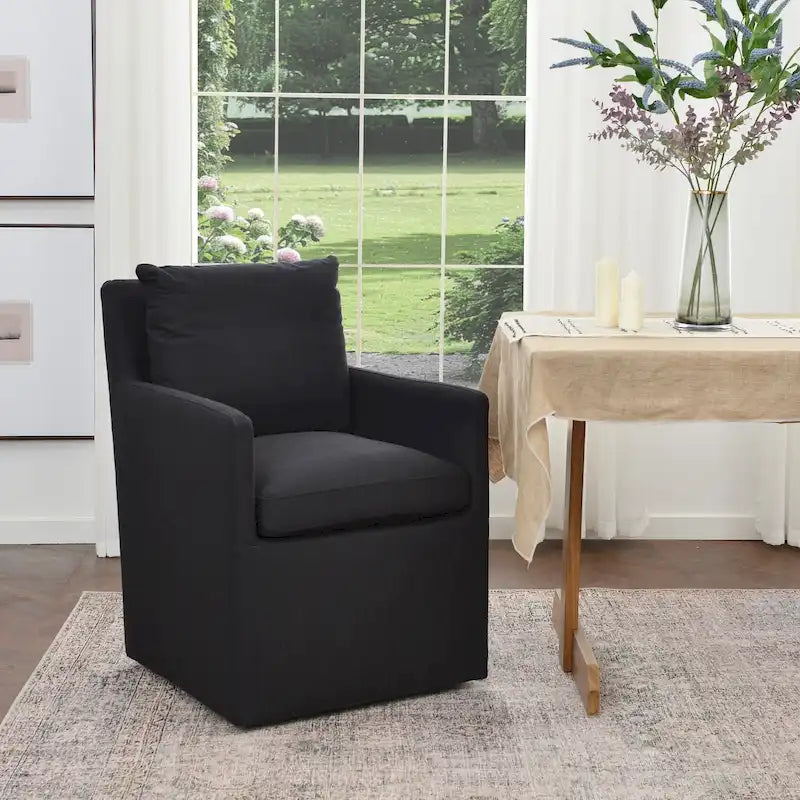 Fauteuil de salle à manger roulant rembourré en tissu haute performance de 25 po