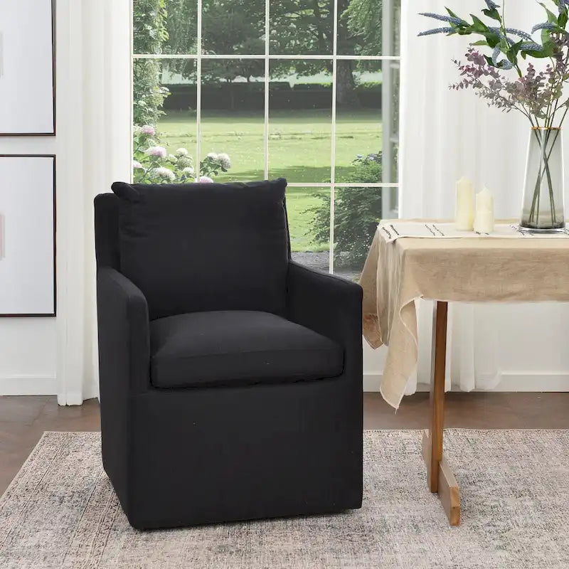 Fauteuil de salle à manger roulant rembourré en tissu haute performance de 25 po
