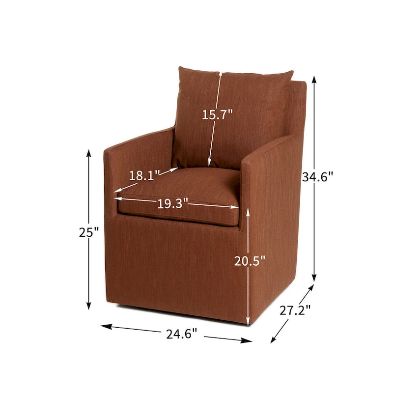 Fauteuil de salle à manger roulant rembourré en tissu haute performance de 25 po
