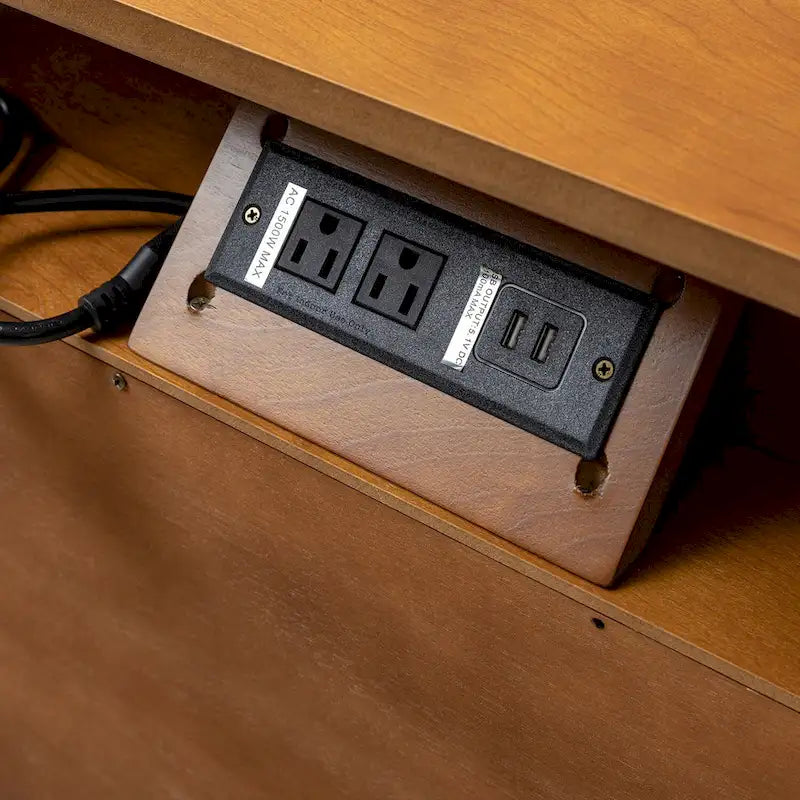 Table de chevet moderne du milieu du siècle à 2 tiroirs avec prises et port USB intégrés
