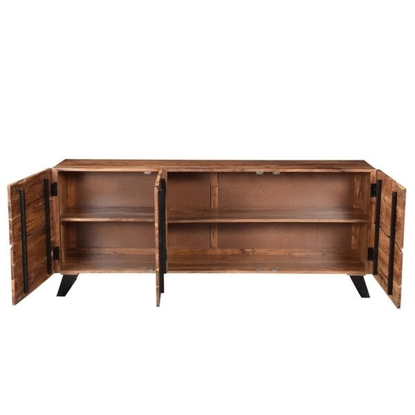 Meuble en bois d'acacia fait à la main, 3 portes, bord naturel
