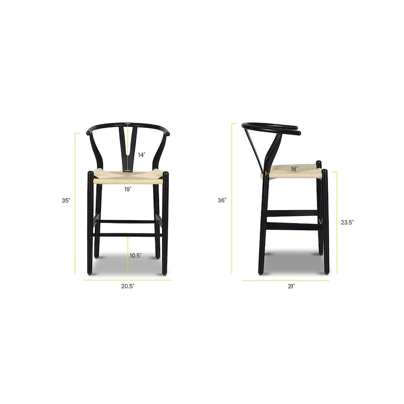 Tabouret de comptoir de 59,7 cm de hauteur d'assise - Bois massif avec assise tissée