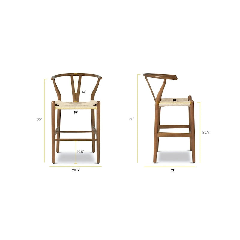 Tabouret de comptoir de 59,7 cm de hauteur d'assise - Bois massif avec assise tissée