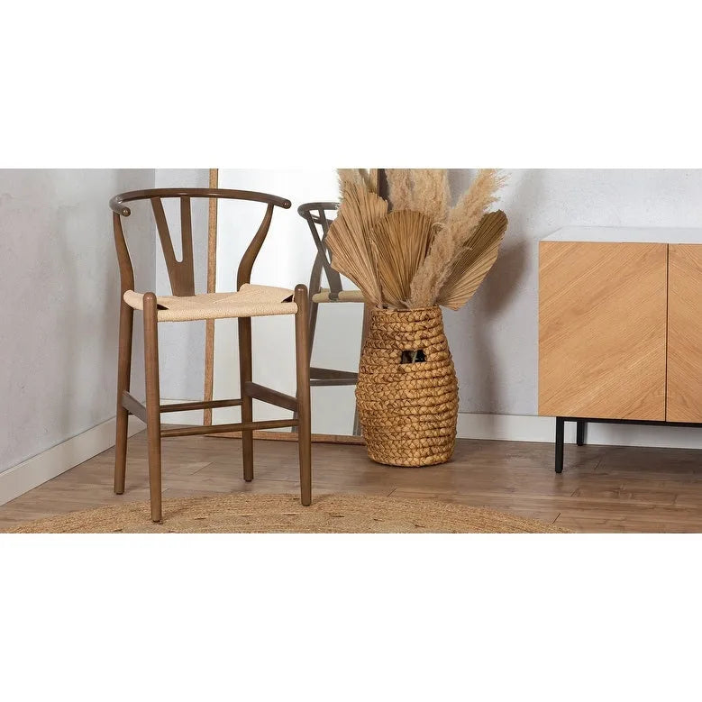 Tabouret de comptoir de 59,7 cm de hauteur d'assise - Bois massif avec assise tissée