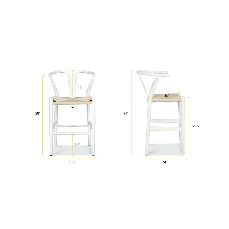 Tabouret de comptoir de 59,7 cm de hauteur d'assise - Bois massif avec assise tissée