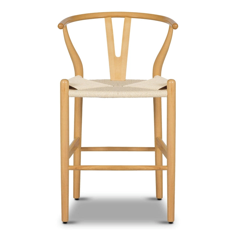 Tabouret de comptoir de 59,7 cm de hauteur d'assise - Bois massif avec assise tissée
