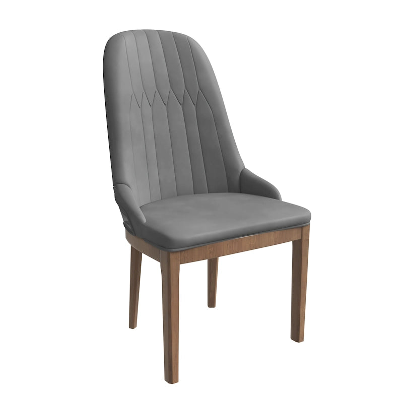 Chaise de salle à manger en cuir avec pieds en bois d'hévéa, dossier élégant avec surpiqûres en losange
