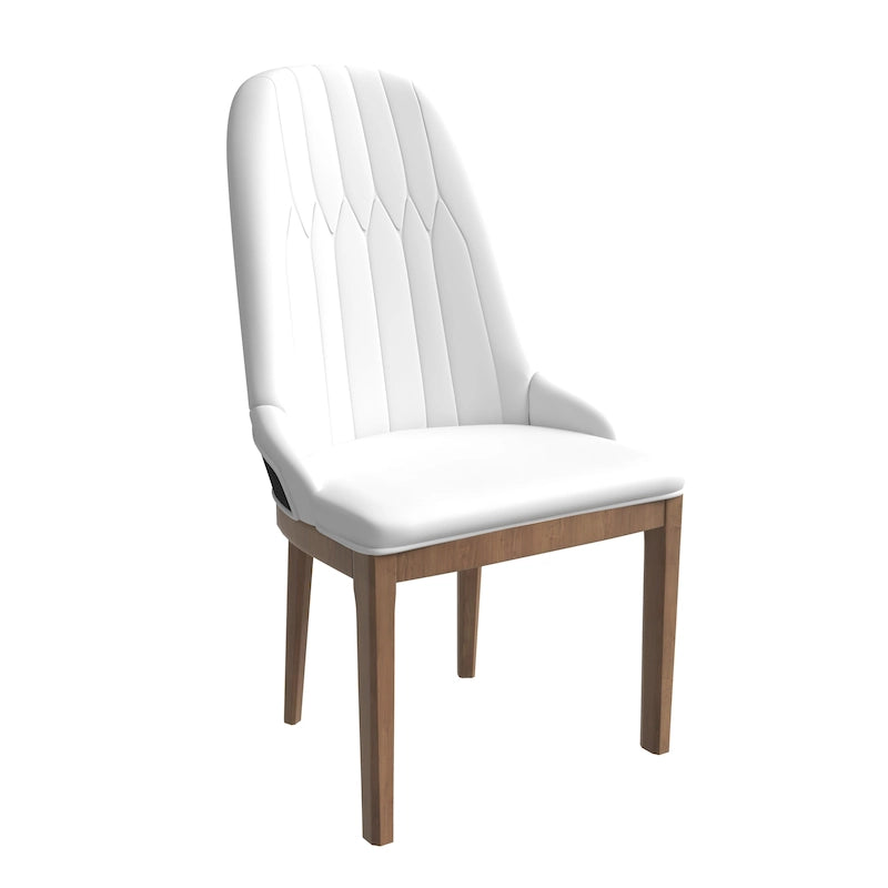 Chaise de salle à manger en cuir avec pieds en bois d'hévéa, dossier élégant avec surpiqûres en losange