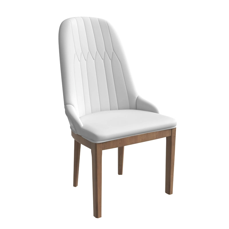 Chaise de salle à manger en cuir avec pieds en bois d'hévéa, dossier élégant avec surpiqûres en losange