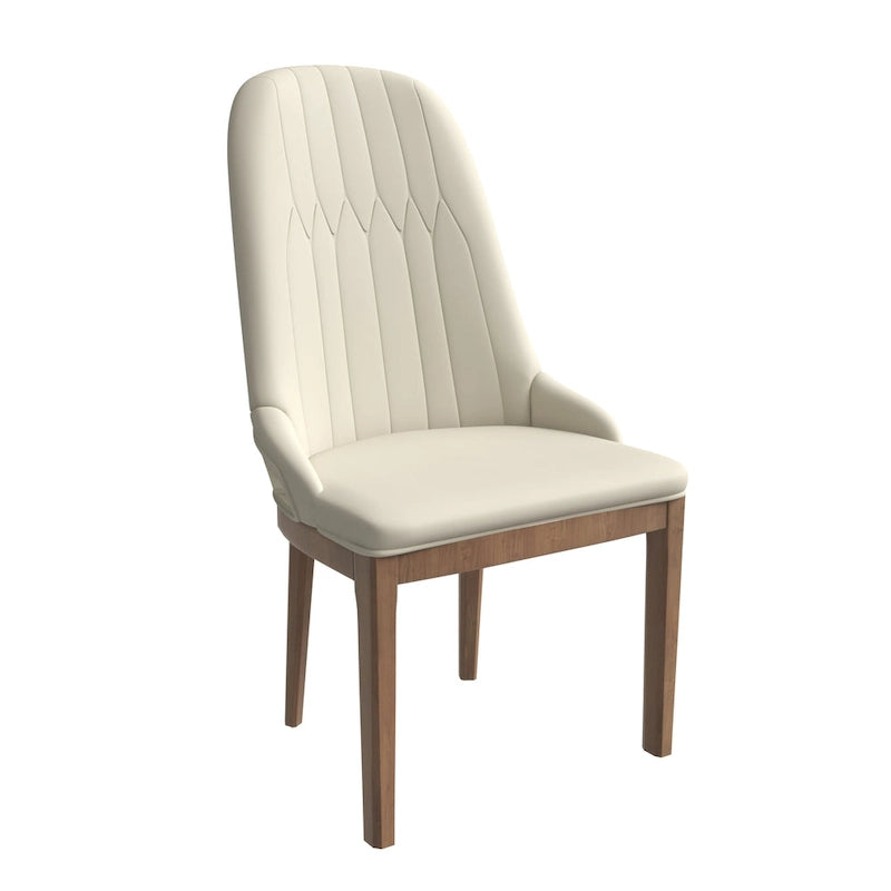 Chaise de salle à manger en cuir avec pieds en bois d'hévéa, dossier élégant avec surpiqûres en losange