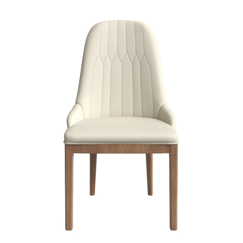 Chaise de salle à manger en cuir avec pieds en bois d'hévéa, dossier élégant avec surpiqûres en losange